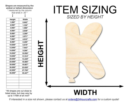 Unfinished Wood Balloon Letter K Shape | DIY Craft Cutout | up to 46" DIY - NameSigns.com