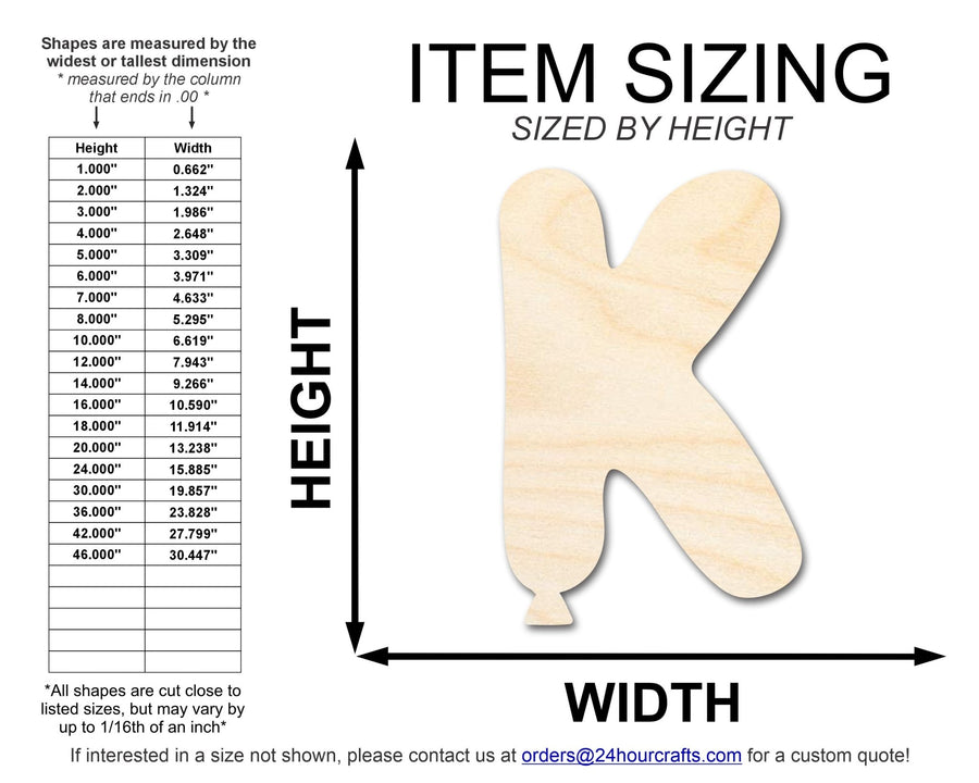 Unfinished Wood Balloon Letter K Shape | DIY Craft Cutout | up to 46" DIY - NameSigns.com