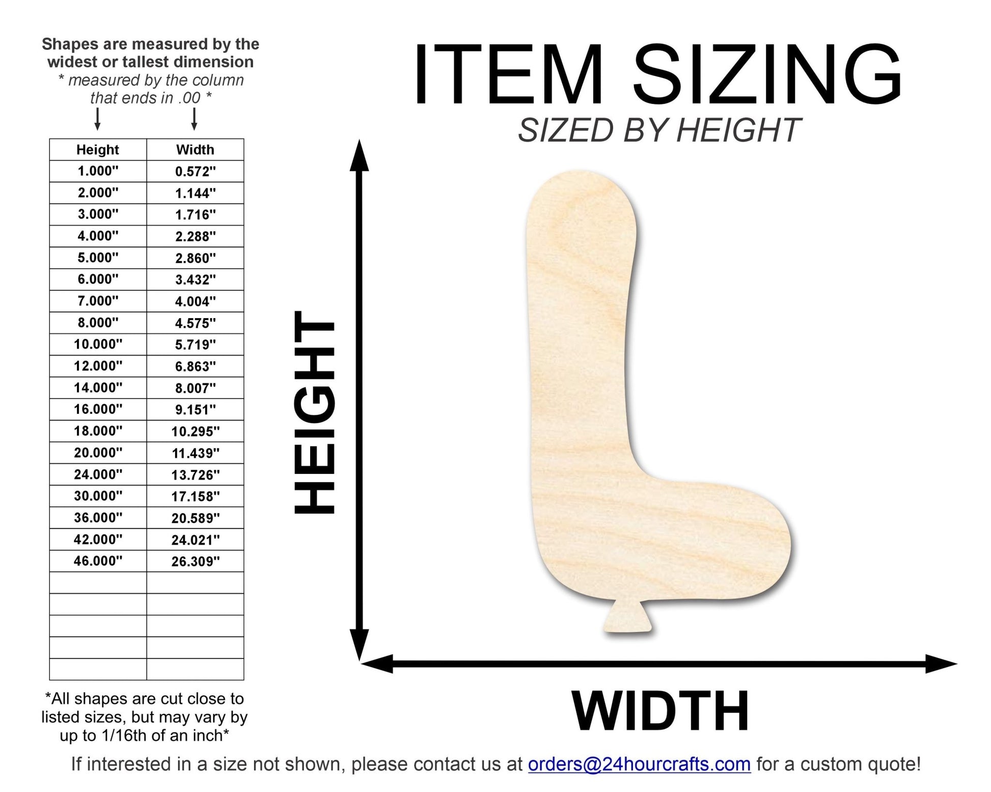 Unfinished Wood Balloon Letter L Shape | DIY Craft Cutout | up to 46" DIY - NameSigns.com