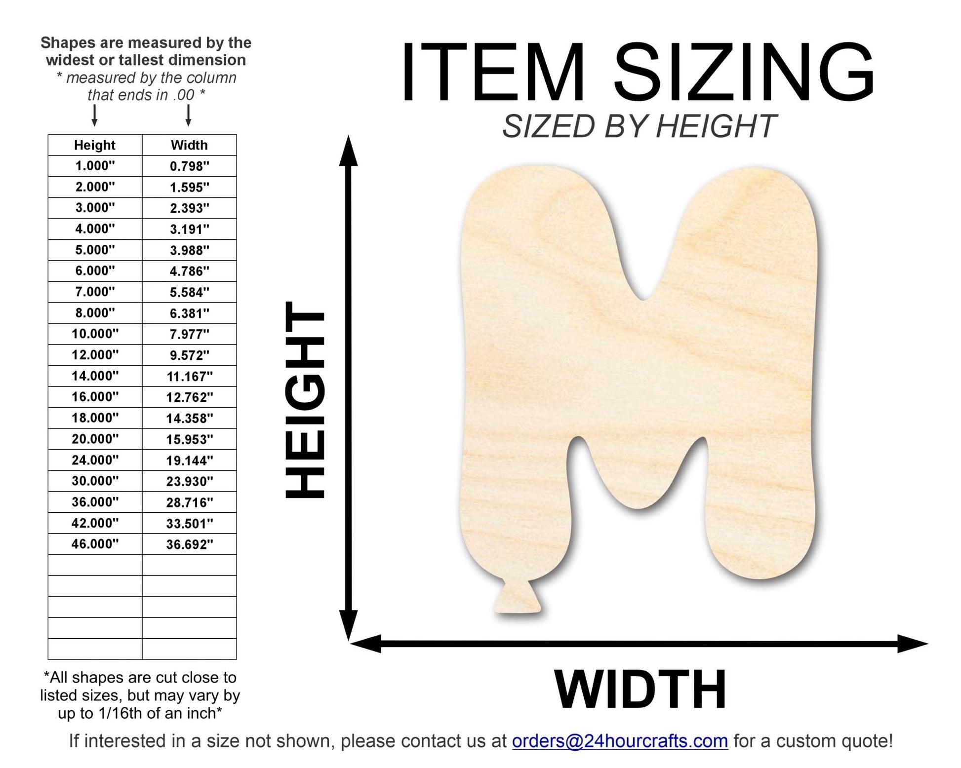 Unfinished Wood Balloon Letter M Shape | DIY Craft Cutout | up to 46" DIY - NameSigns.com