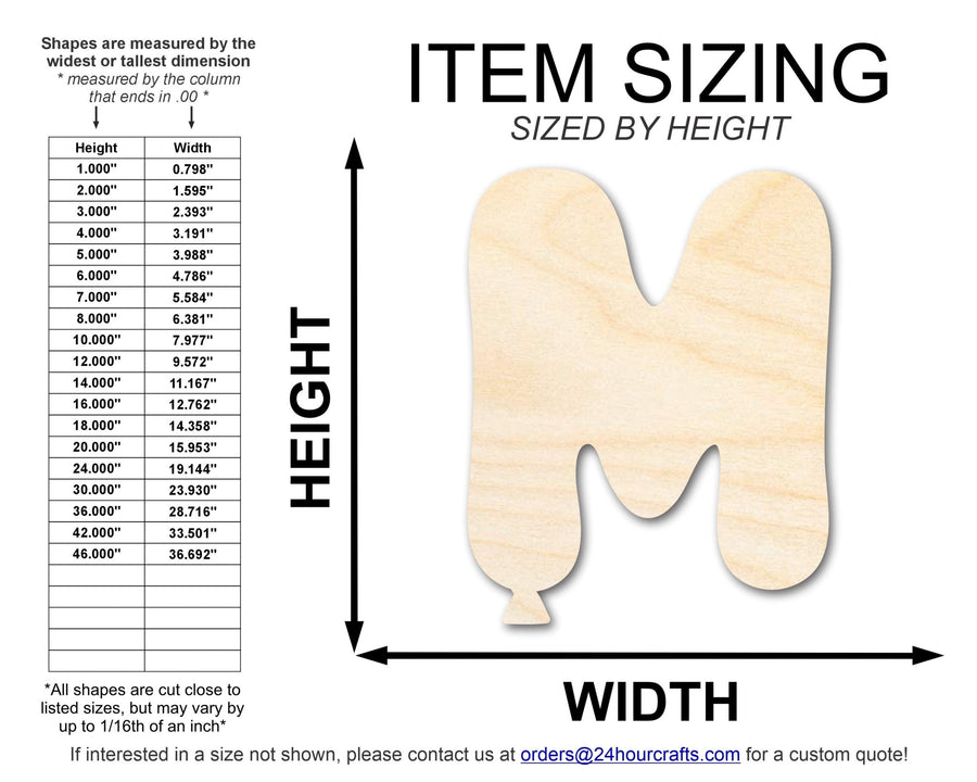 Unfinished Wood Balloon Letter M Shape | DIY Craft Cutout | up to 46" DIY - NameSigns.com