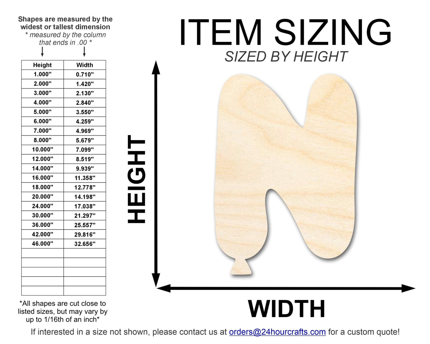 Unfinished Wood Balloon Letter N Shape | DIY Craft Cutout | up to 46" DIY - NameSigns.com