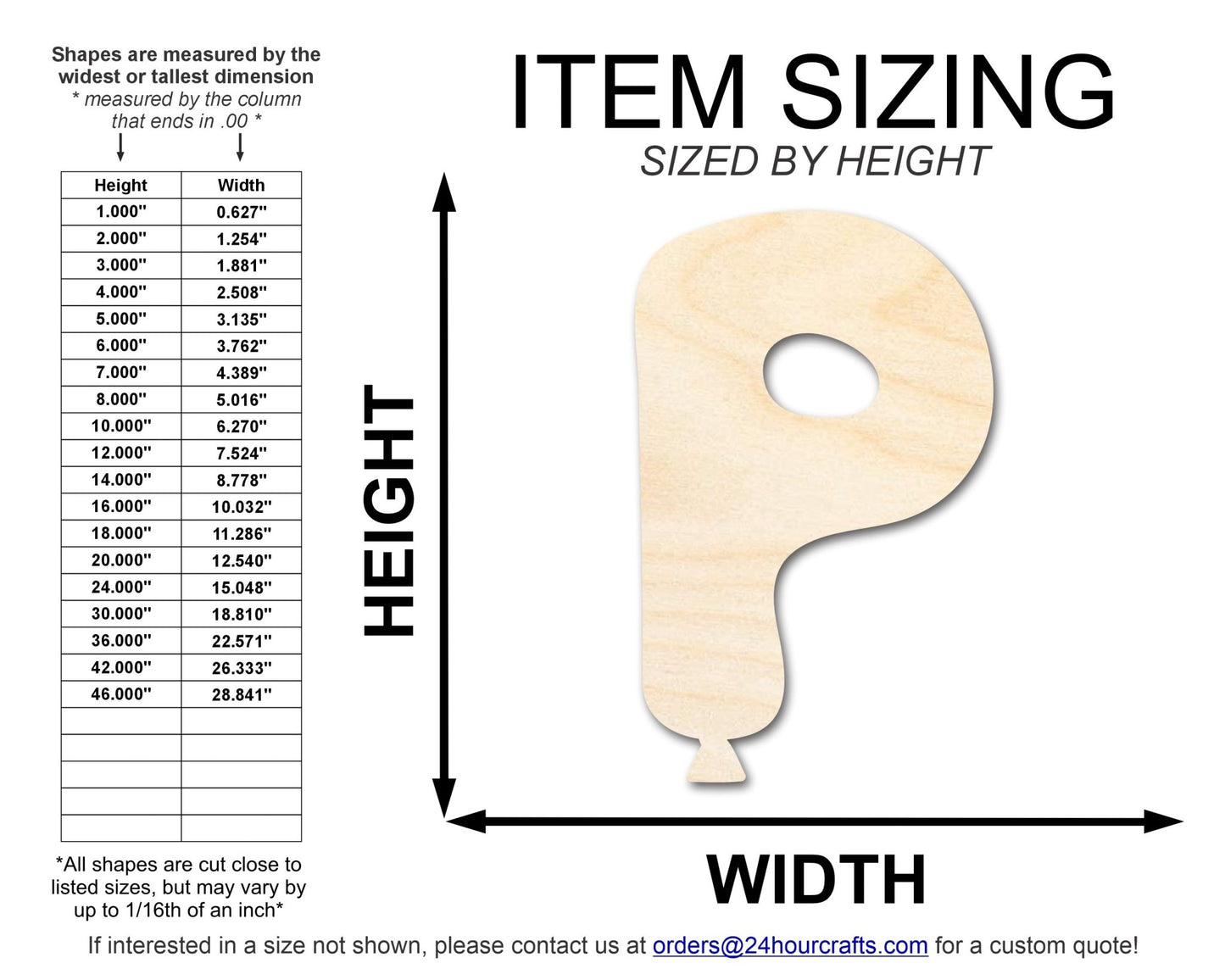 Unfinished Wood Balloon Letter P Shape | DIY Craft Cutout | up to 46" DIY - NameSigns.com