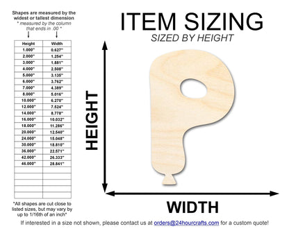Unfinished Wood Balloon Letter P Shape | DIY Craft Cutout | up to 46" DIY - NameSigns.com
