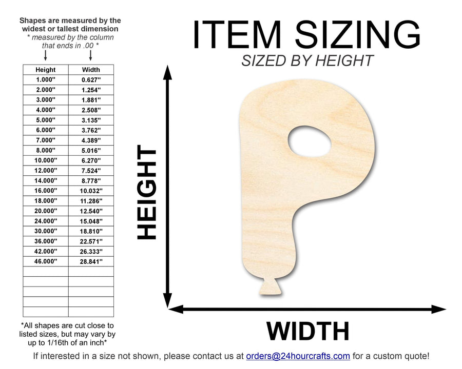 Unfinished Wood Balloon Letter P Shape | DIY Craft Cutout | up to 46" DIY - NameSigns.com