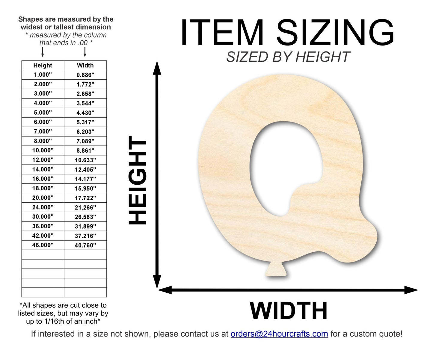 Unfinished Wood Balloon Letter Q Shape | DIY Craft Cutout | up to 46" DIY - NameSigns.com