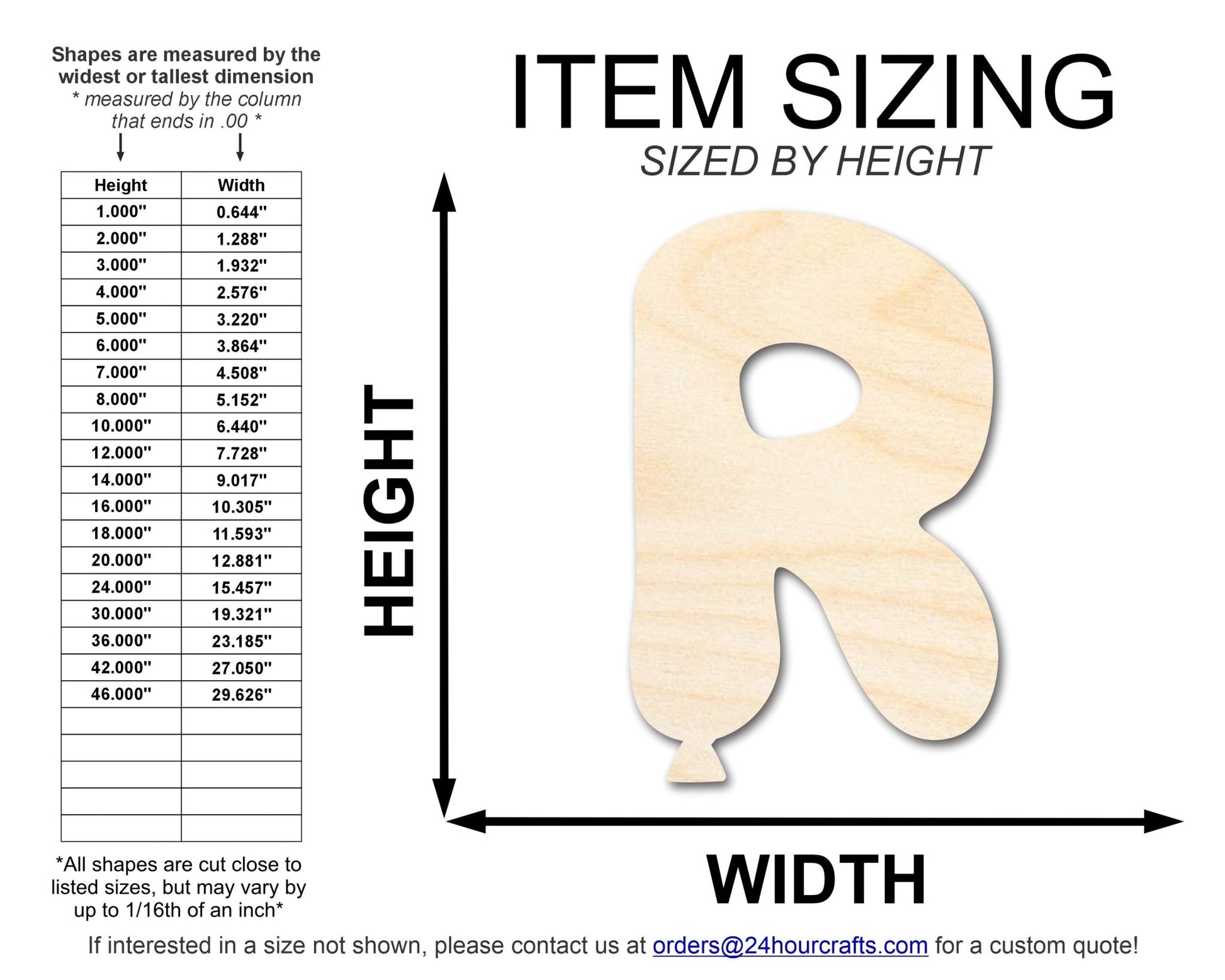 Unfinished Wood Balloon Letter R Shape | DIY Craft Cutout | up to 46" DIY - NameSigns.com