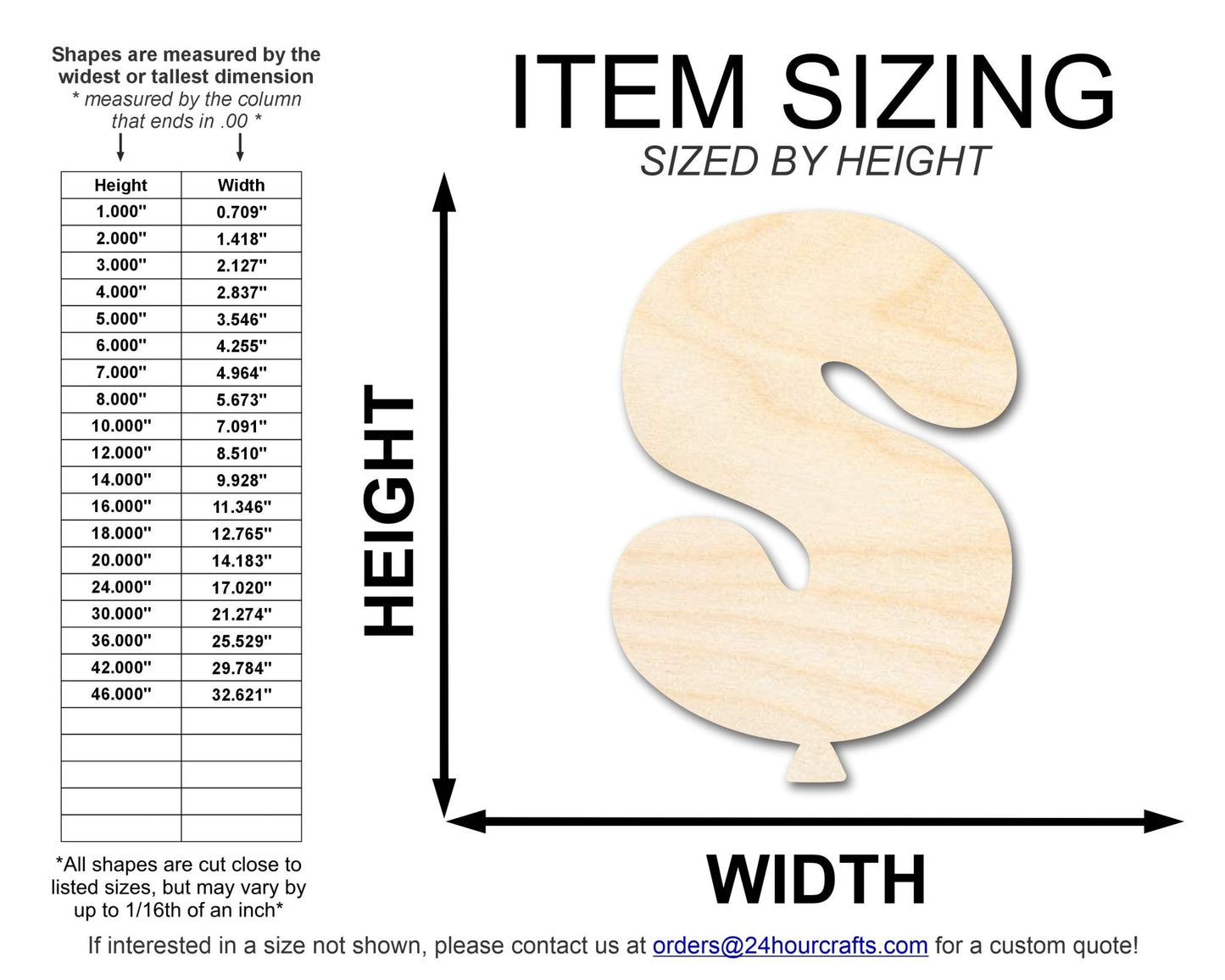 Unfinished Wood Balloon Letter S Shape | DIY Craft Cutout | up to 46" DIY - NameSigns.com