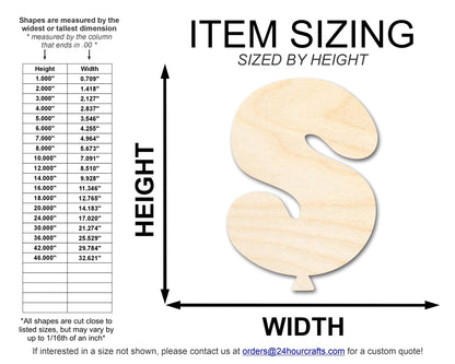 Unfinished Wood Balloon Letter S Shape | DIY Craft Cutout | up to 46" DIY - NameSigns.com