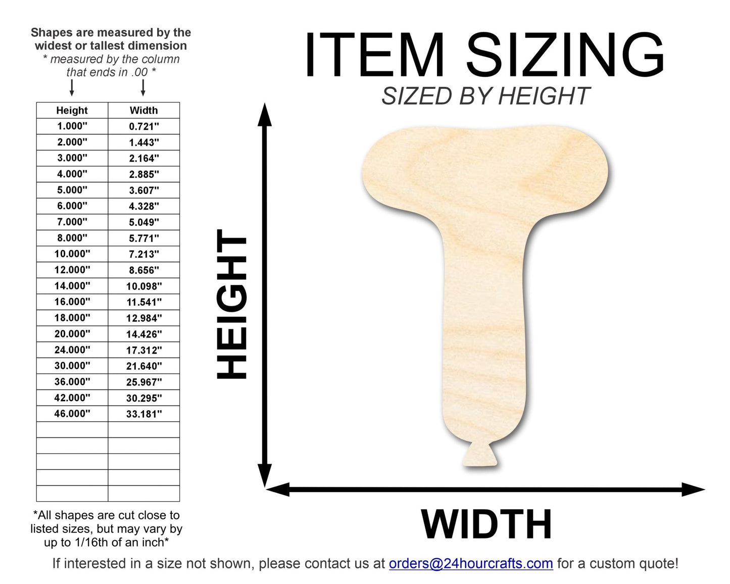 Unfinished Wood Balloon Letter T Shape | DIY Craft Cutout | up to 46" DIY - NameSigns.com