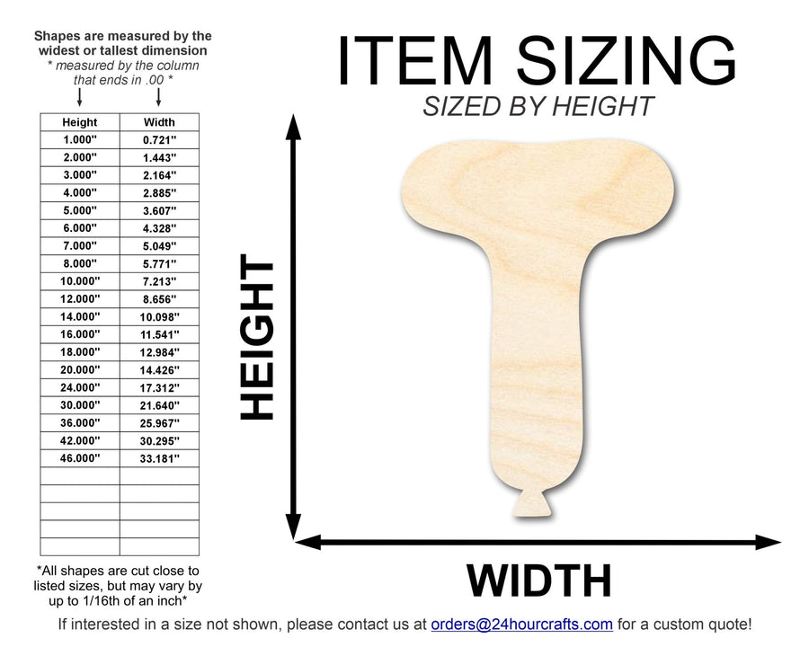 Unfinished Wood Balloon Letter T Shape | DIY Craft Cutout | up to 46" DIY - NameSigns.com