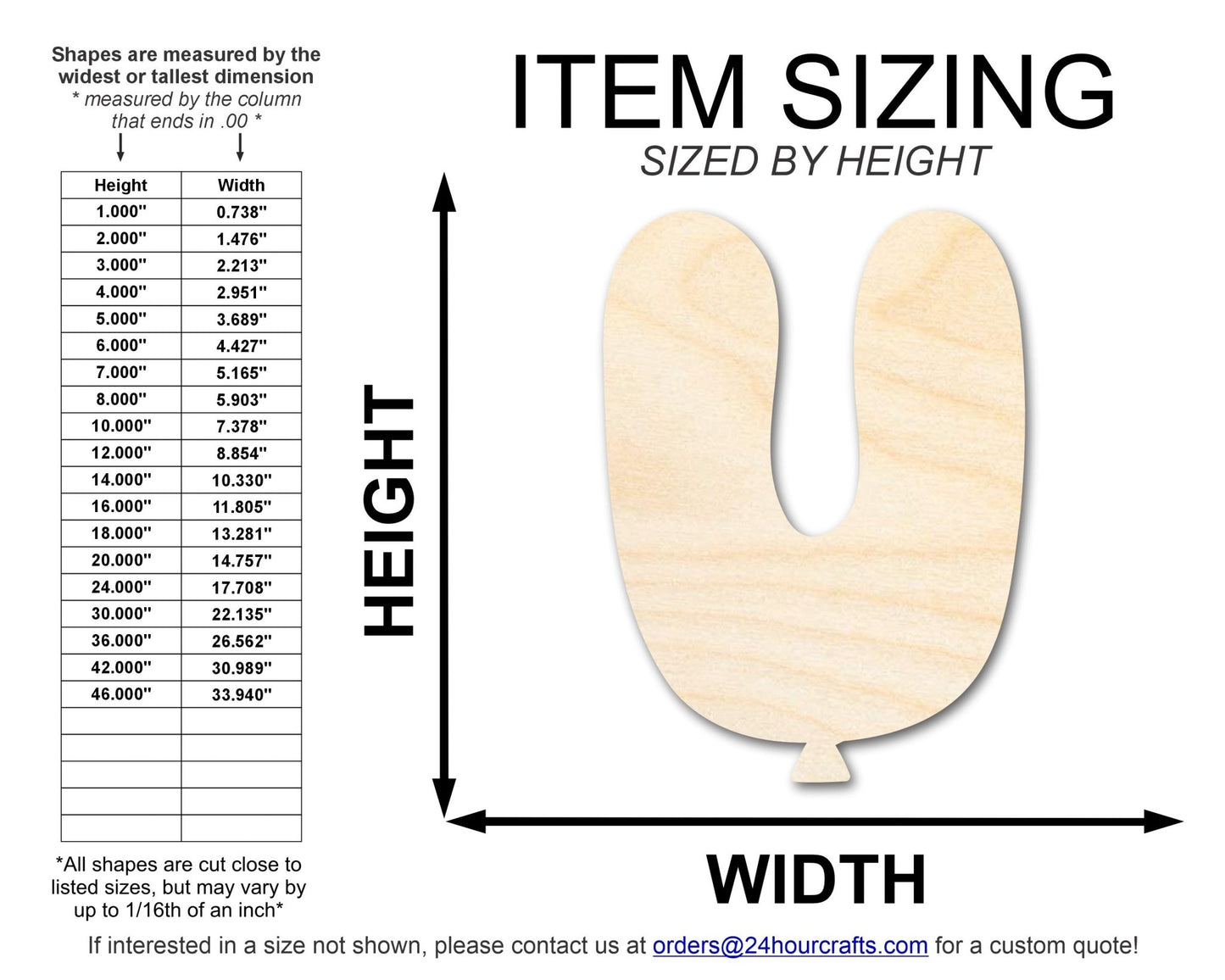 Unfinished Wood Balloon Letter U Shape | DIY Craft Cutout | up to 46" DIY - NameSigns.com