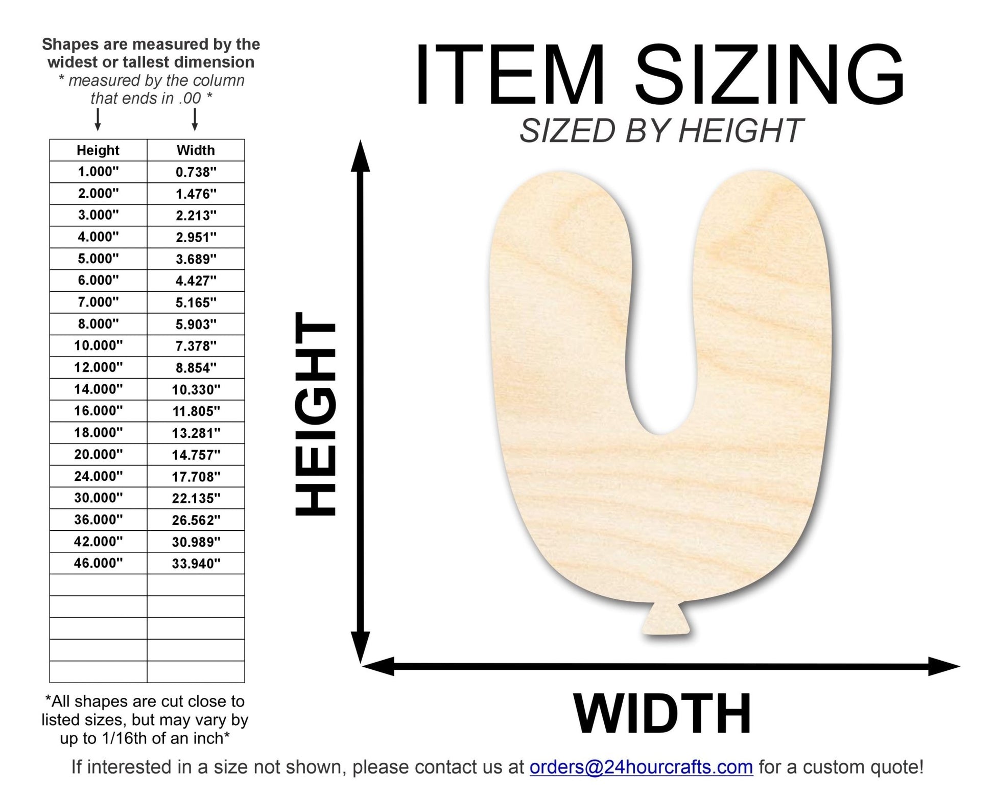 Unfinished Wood Balloon Letter U Shape | DIY Craft Cutout | up to 46" DIY - NameSigns.com