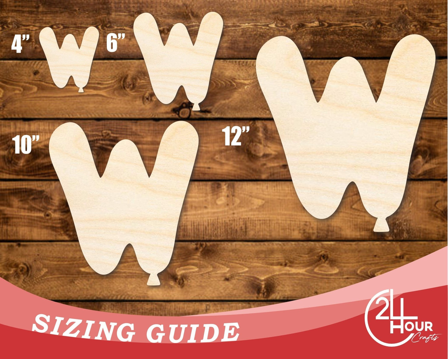 Unfinished Wood Balloon Letter W Shape | DIY Craft Cutout | up to 46" DIY - NameSigns.com