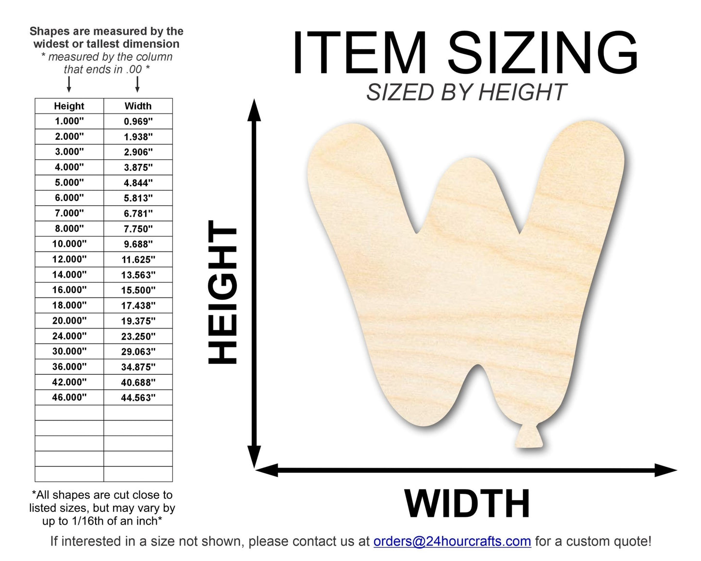 Unfinished Wood Balloon Letter W Shape | DIY Craft Cutout | up to 46" DIY - NameSigns.com