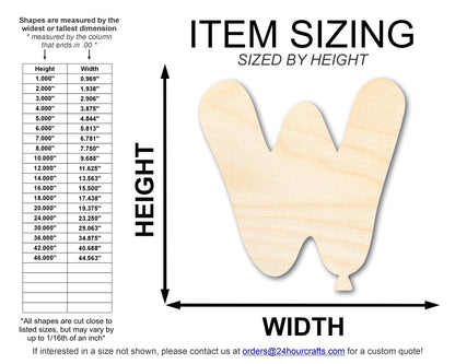 Unfinished Wood Balloon Letter W Shape | DIY Craft Cutout | up to 46" DIY - NameSigns.com
