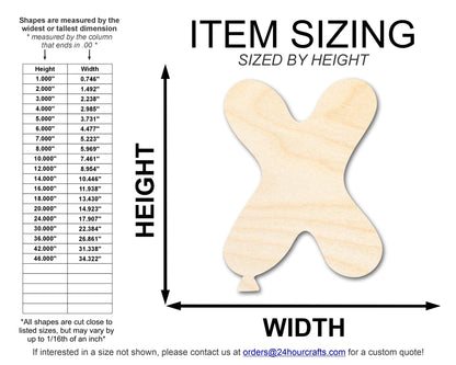 Unfinished Wood Balloon Letter X Shape | DIY Craft Cutout | up to 46" DIY - NameSigns.com