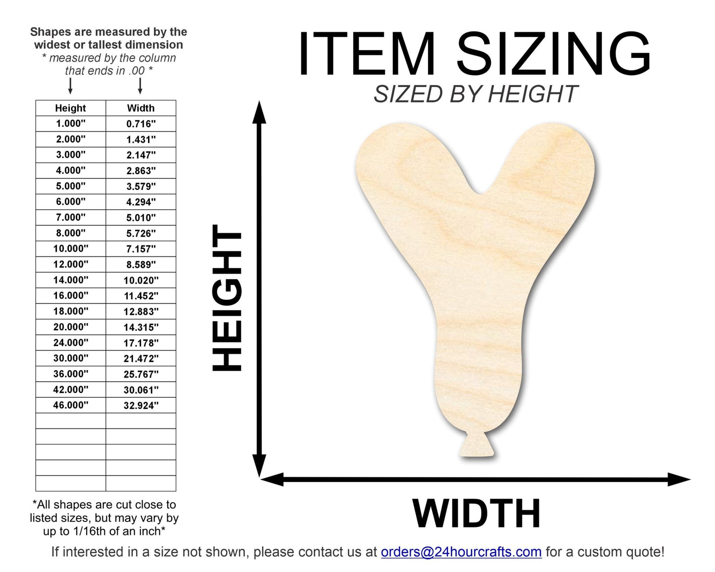 Unfinished Wood Balloon Letter Y Shape | DIY Craft Cutout | up to 46" DIY - NameSigns.com