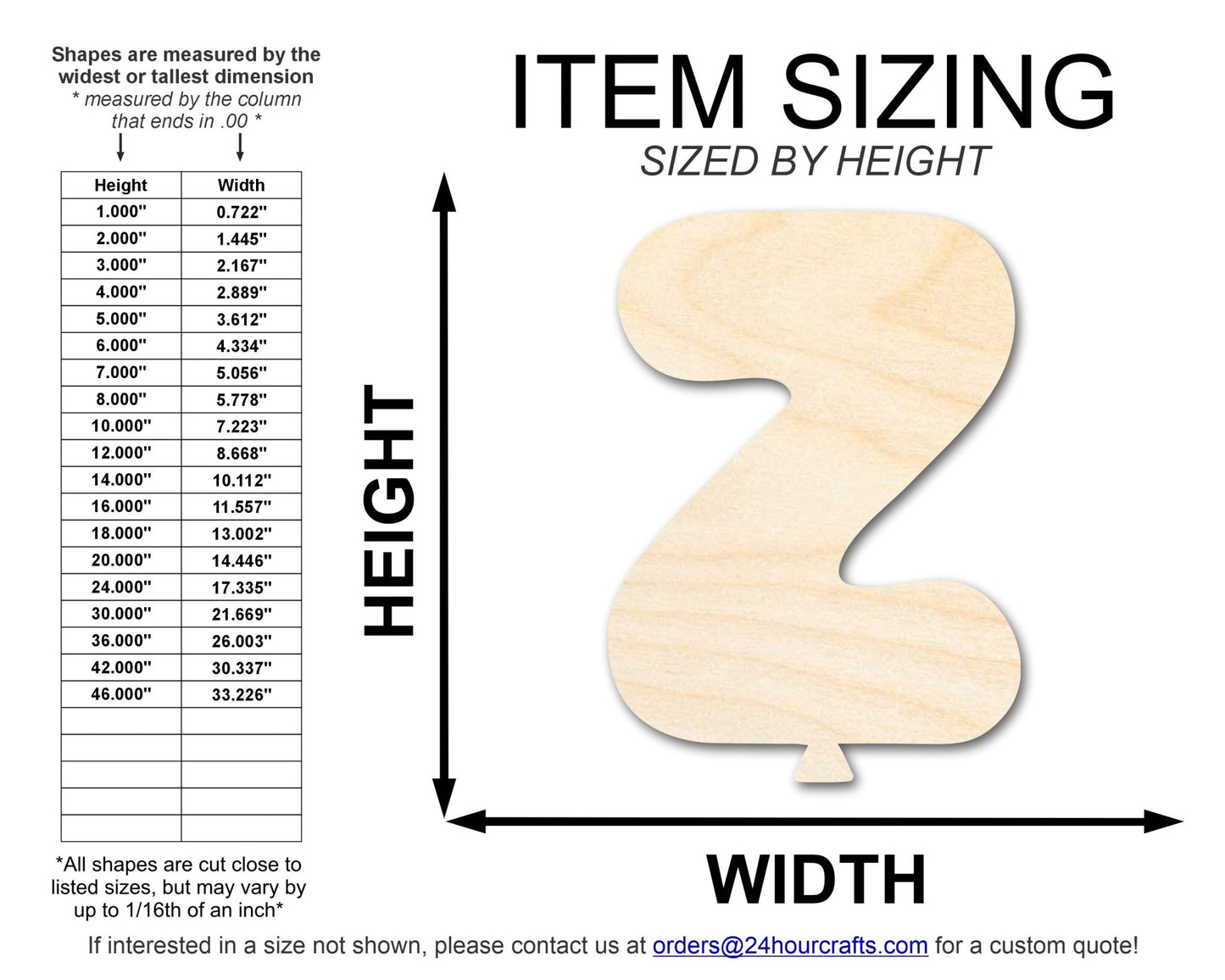 Unfinished Wood Balloon Letter Z Shape | DIY Craft Cutout | up to 46" DIY - NameSigns.com