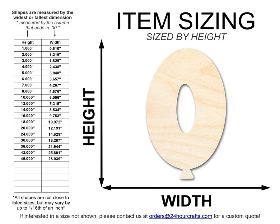 Unfinished Wood Balloon Number 0 Shape | DIY Craft Cutout | up to 46" DIY - NameSigns.com