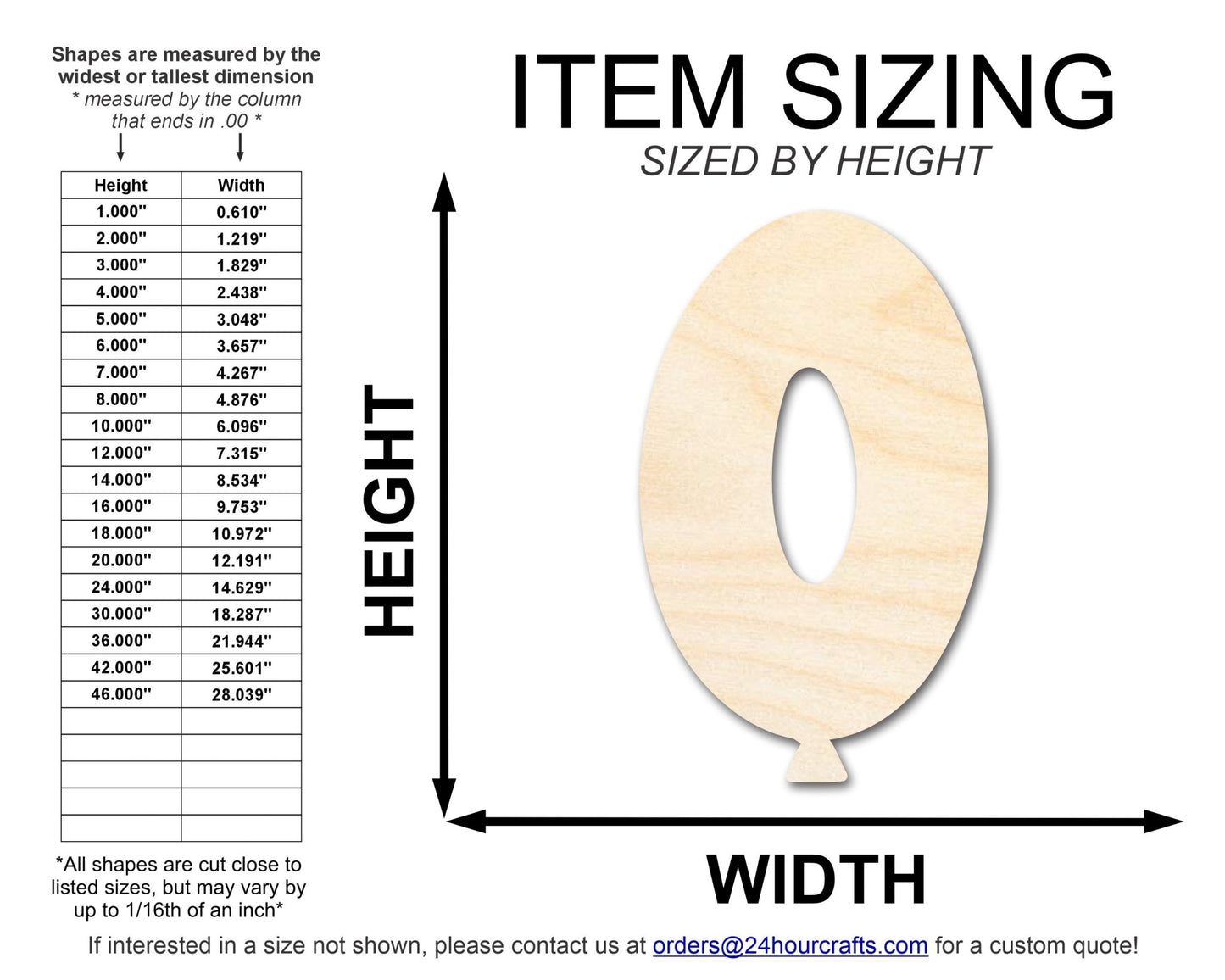 Unfinished Wood Balloon Number 0 Shape | DIY Craft Cutout | up to 46" DIY - NameSigns.com