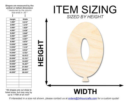 Unfinished Wood Balloon Number 0 Shape | DIY Craft Cutout | up to 46" DIY - NameSigns.com