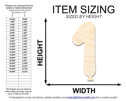 Unfinished Wood Balloon Number 1 Shape | DIY Craft Cutout | up to 46" DIY - NameSigns.com
