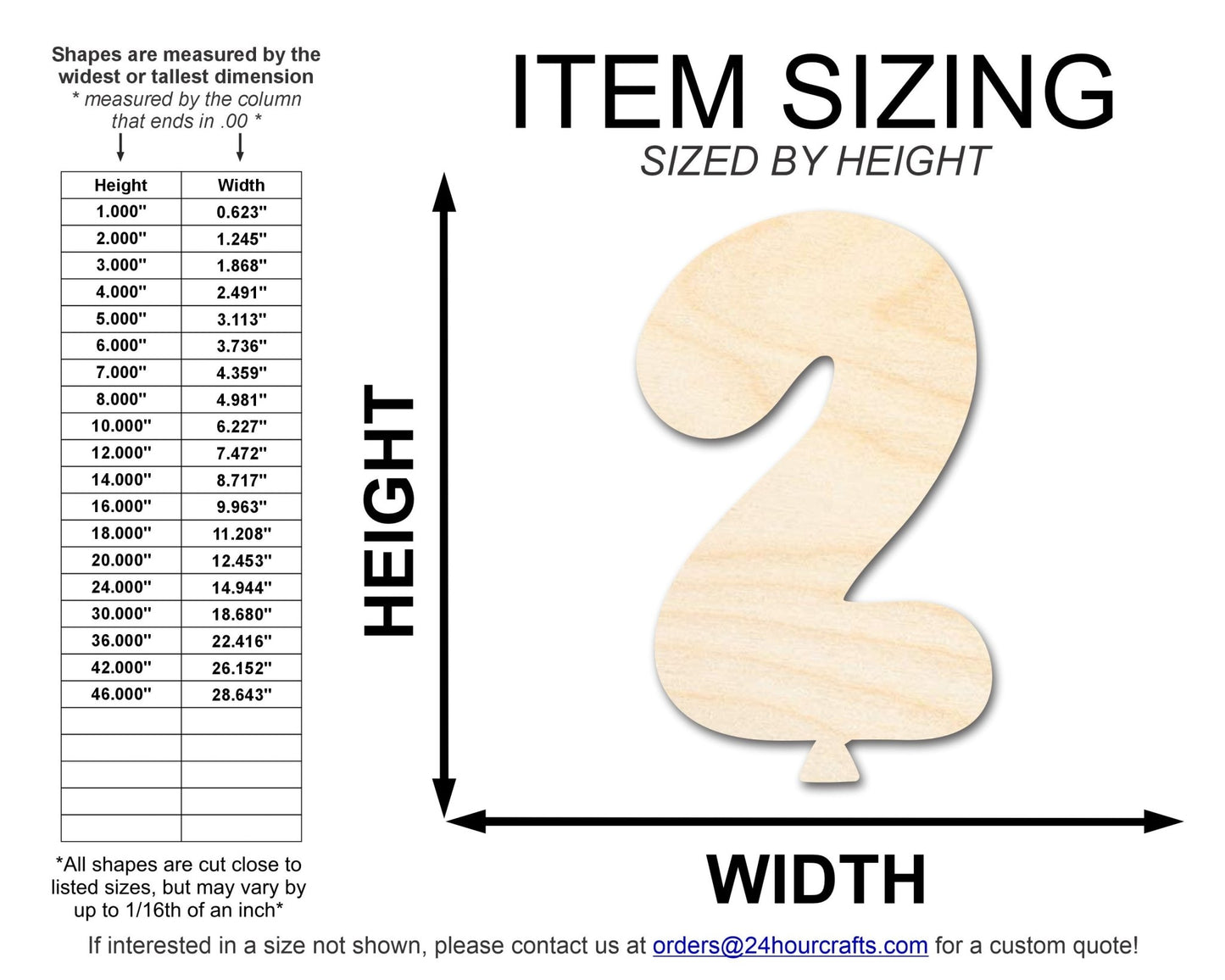 Unfinished Wood Balloon Number 2 Shape | DIY Craft Cutout | up to 46" DIY - NameSigns.com