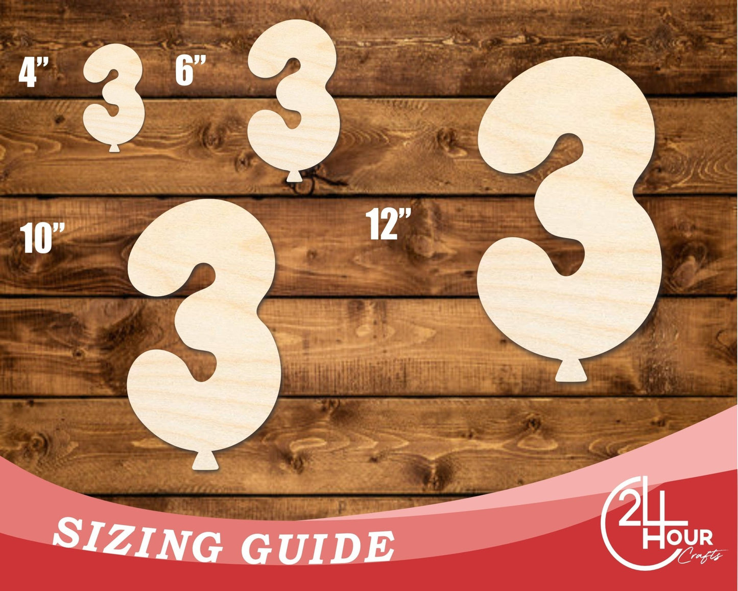 Unfinished Wood Balloon Number 3 Shape | DIY Craft Cutout | up to 46" DIY - NameSigns.com