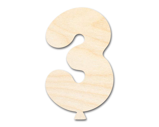 Unfinished Wood Balloon Number 3 Shape | DIY Craft Cutout | up to 46" DIY - NameSigns.com