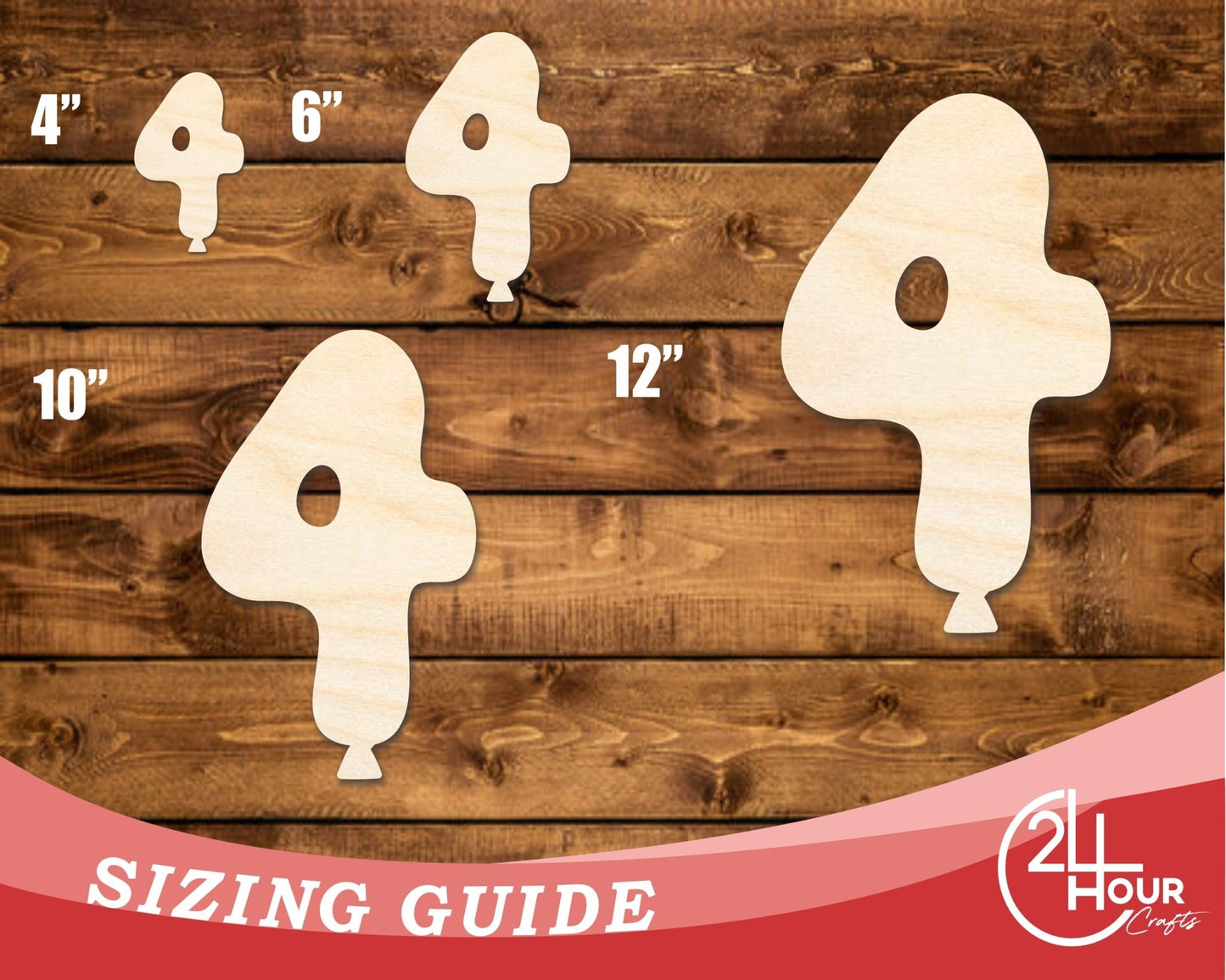 Unfinished Wood Balloon Number 4 Shape | DIY Craft Cutout | up to 46" DIY - NameSigns.com