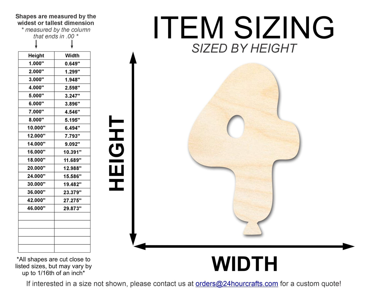 Unfinished Wood Balloon Number 4 Shape | DIY Craft Cutout | up to 46" DIY - NameSigns.com