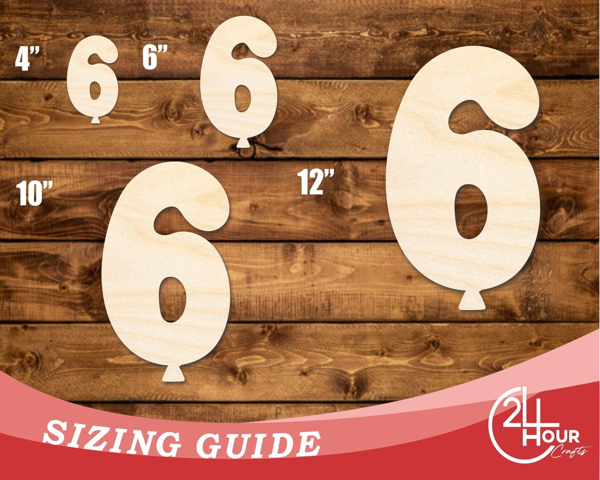 Unfinished Wood Balloon Number 6 Shape | DIY Craft Cutout | up to 46" DIY - NameSigns.com