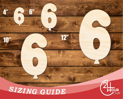 Unfinished Wood Balloon Number 6 Shape | DIY Craft Cutout | up to 46" DIY - NameSigns.com