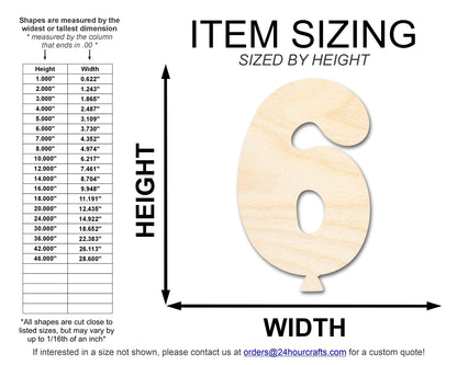 Unfinished Wood Balloon Number 6 Shape | DIY Craft Cutout | up to 46" DIY - NameSigns.com