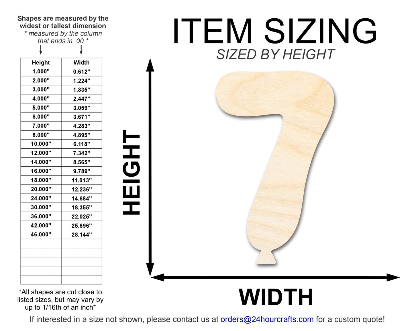 Unfinished Wood Balloon Number 7 Shape | DIY Craft Cutout | up to 46" DIY - NameSigns.com