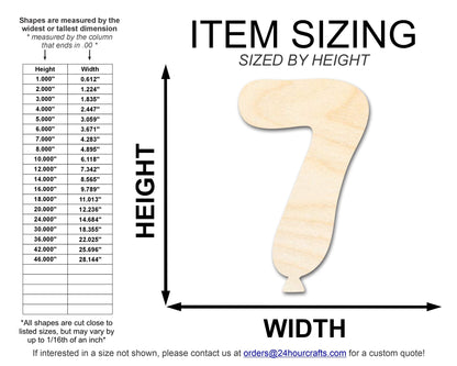 Unfinished Wood Balloon Number 7 Shape | DIY Craft Cutout | up to 46" DIY - NameSigns.com