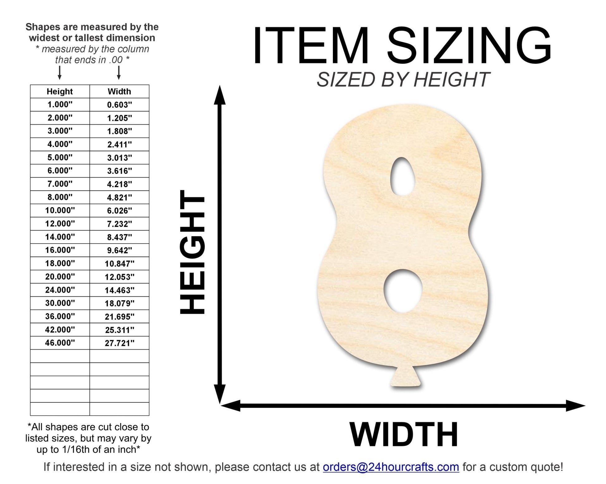 Unfinished Wood Balloon Number 8 Shape | DIY Craft Cutout | up to 46" DIY - NameSigns.com