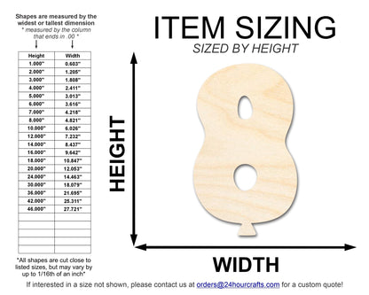 Unfinished Wood Balloon Number 8 Shape | DIY Craft Cutout | up to 46" DIY - NameSigns.com