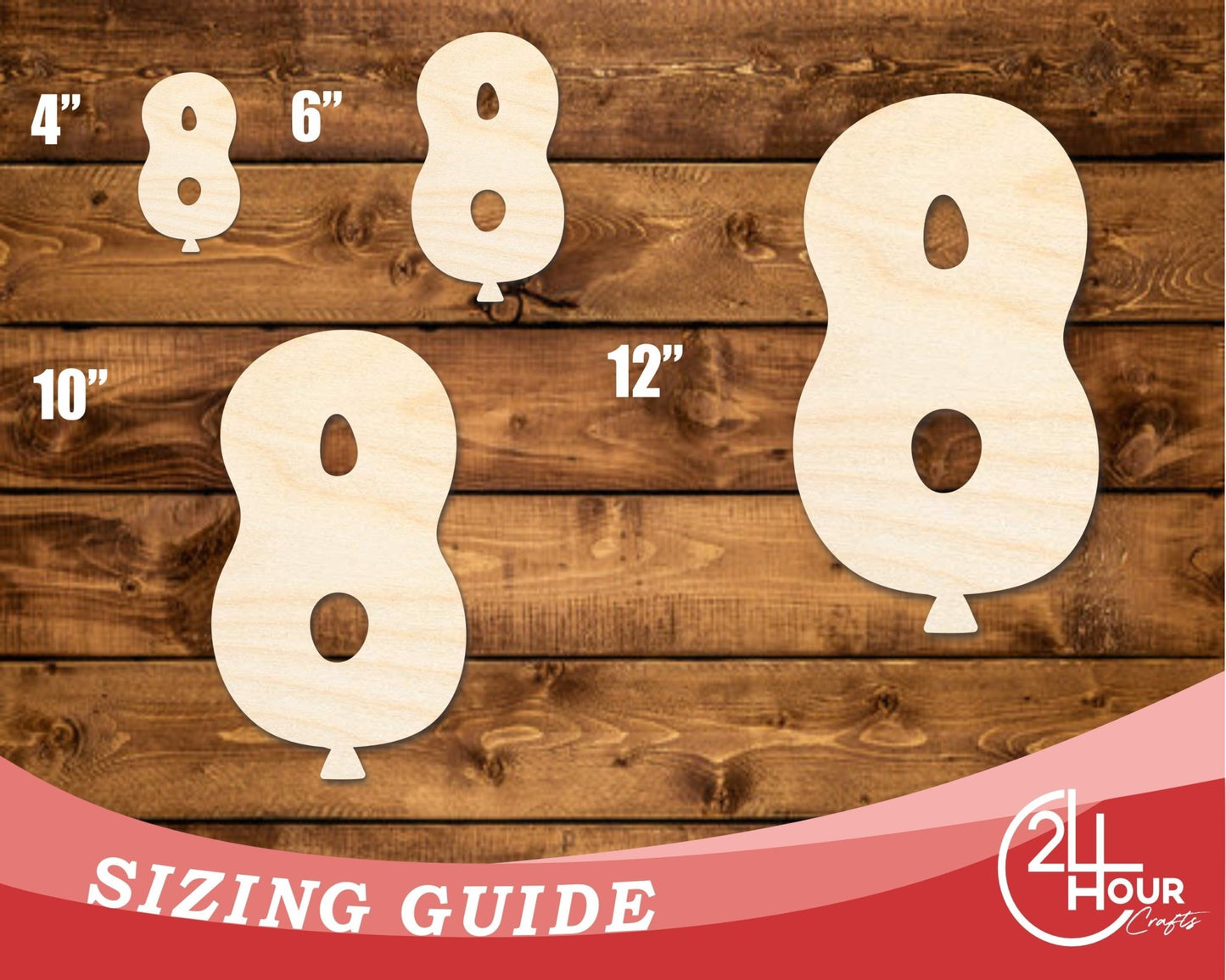 Unfinished Wood Balloon Number 8 Shape | DIY Craft Cutout | up to 46" DIY - NameSigns.com