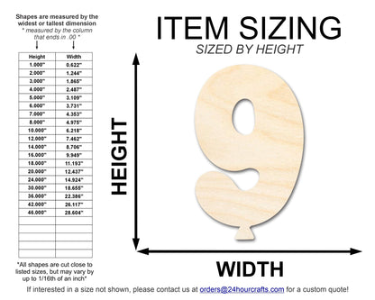 Unfinished Wood Balloon Number 9 Shape | DIY Craft Cutout | up to 46" DIY - NameSigns.com