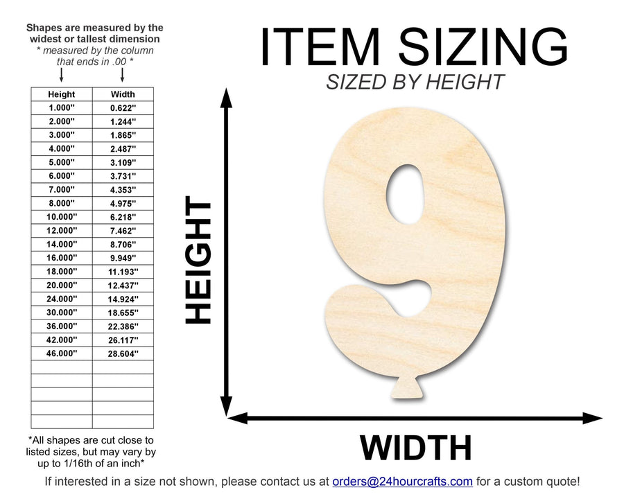 Unfinished Wood Balloon Number 9 Shape | DIY Craft Cutout | up to 46" DIY - NameSigns.com