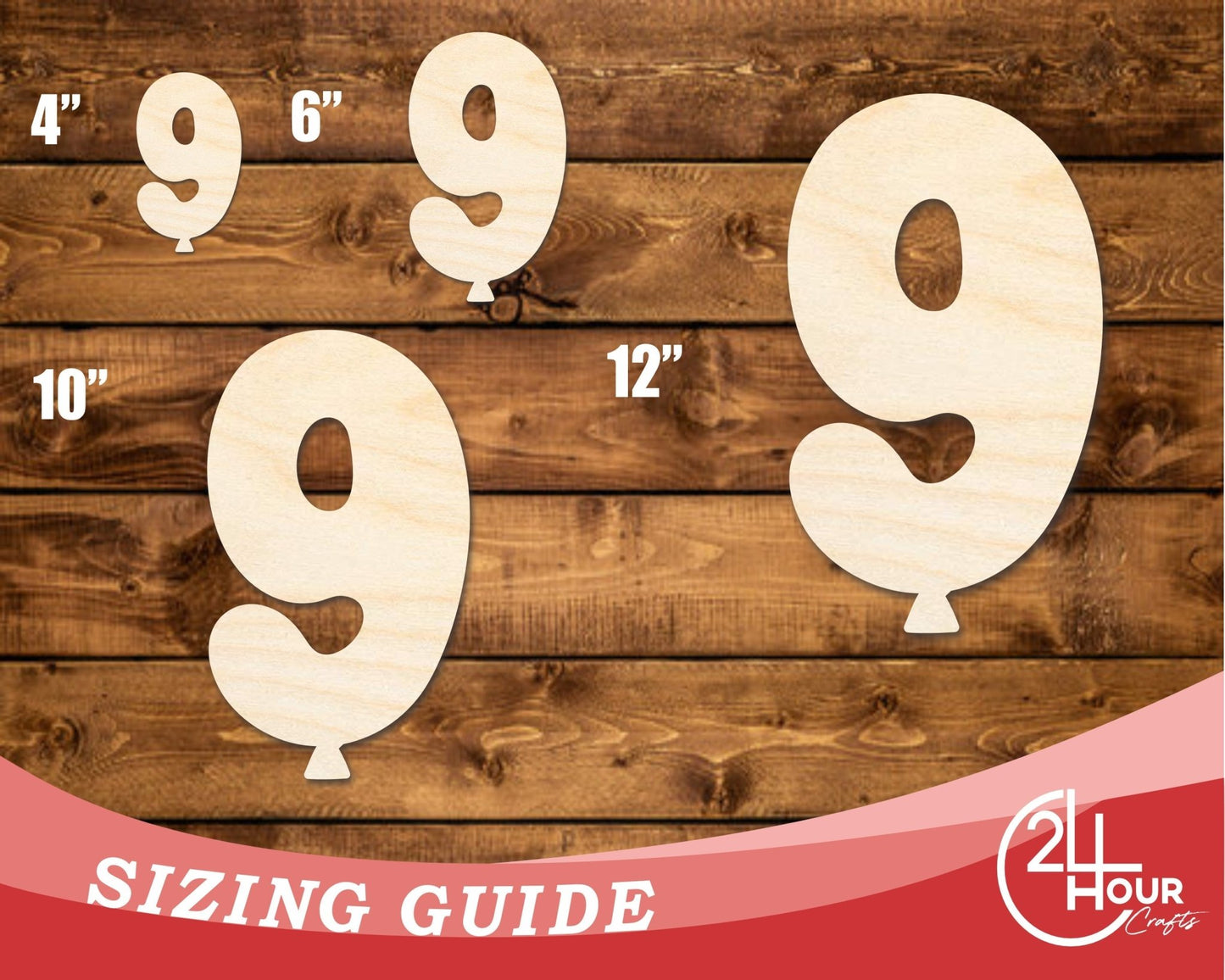 Unfinished Wood Balloon Number 9 Shape | DIY Craft Cutout | up to 46" DIY - NameSigns.com