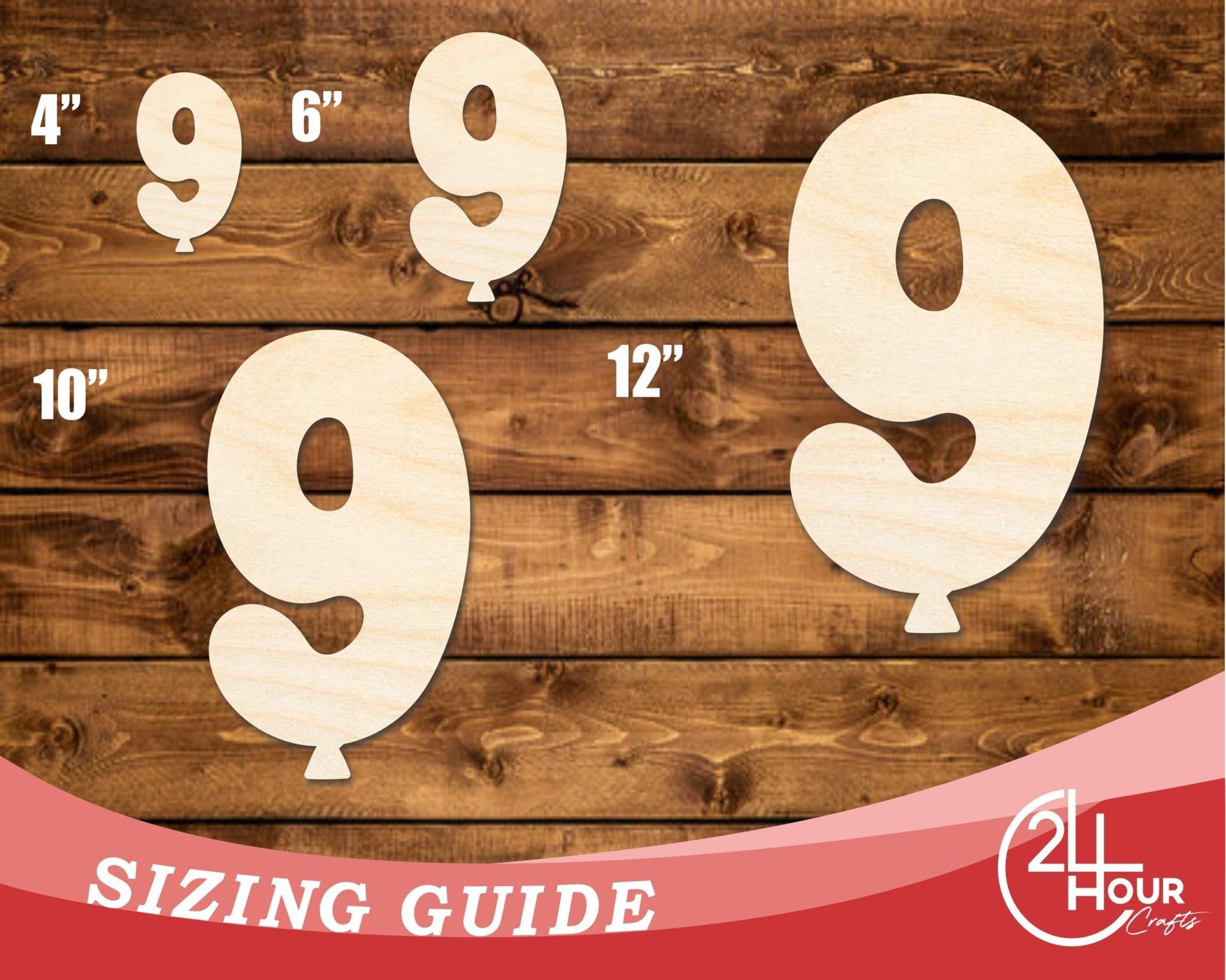 Unfinished Wood Balloon Number 9 Shape | DIY Craft Cutout | up to 46" DIY - NameSigns.com