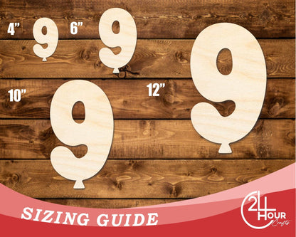 Unfinished Wood Balloon Number 9 Shape | DIY Craft Cutout | up to 46" DIY - NameSigns.com