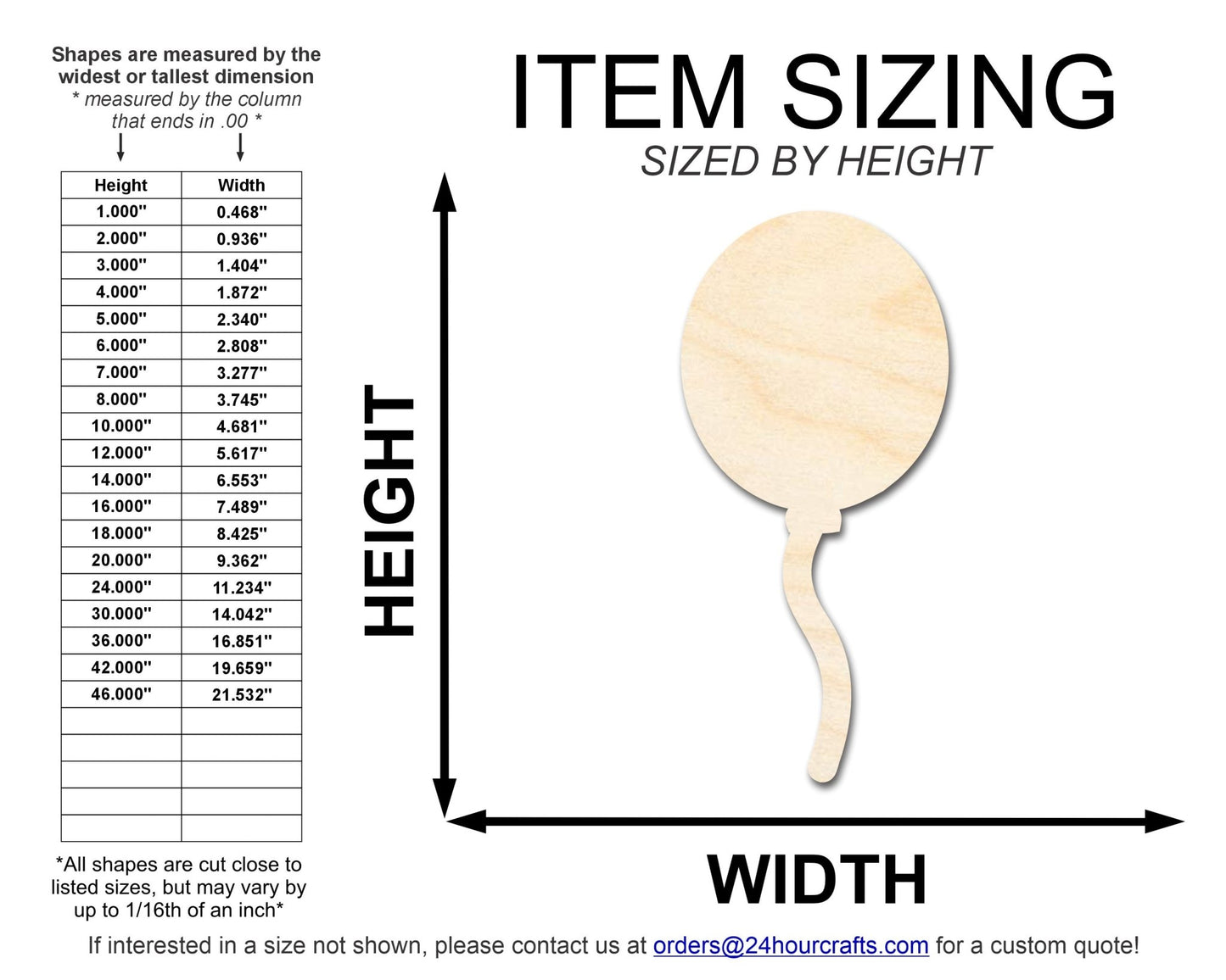 Unfinished Wood Balloon Shape | DIY Craft Cutout | up to 46" DIY - NameSigns.com