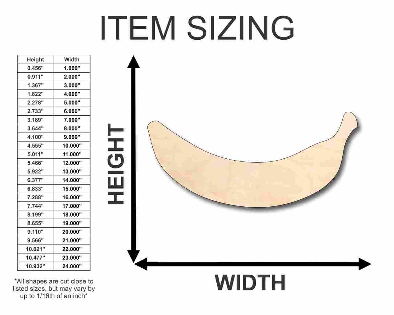 Unfinished Wood Banana Shape - Fruit - Craft - up to 46" DIY - NameSigns.com