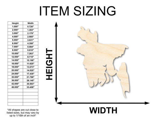 Unfinished Wood Bangladesh Country Shape - South Asia Craft - up to 46" DIY - NameSigns.com