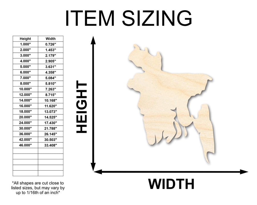 Unfinished Wood Bangladesh Country Shape - South Asia Craft - up to 46" DIY - NameSigns.com