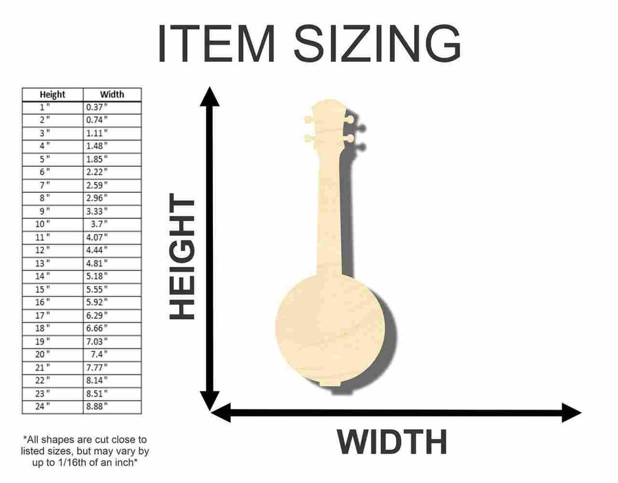 Unfinished Wood Banjo Shape - Craft - Music - up to 46" DIY - NameSigns.com